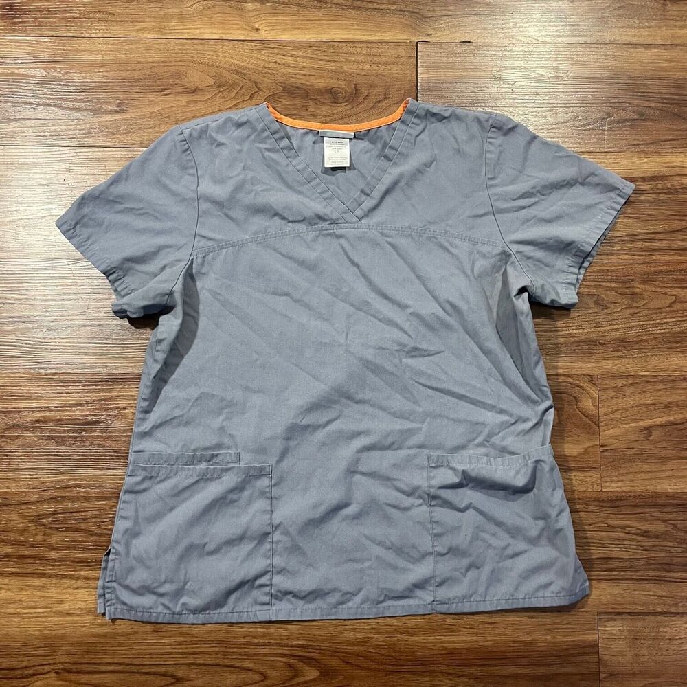 Scrubstar Scrub Top Short Sleeve V Neck Womens Size Large Gray